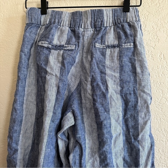 GAP Hi Rise Stripe Cropped Wide Leg Linen‎ Pants Lagenlook Vacation Clean Blue - Picture 7 of 11
